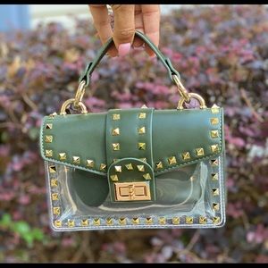 Olive Studded See through Clutch
